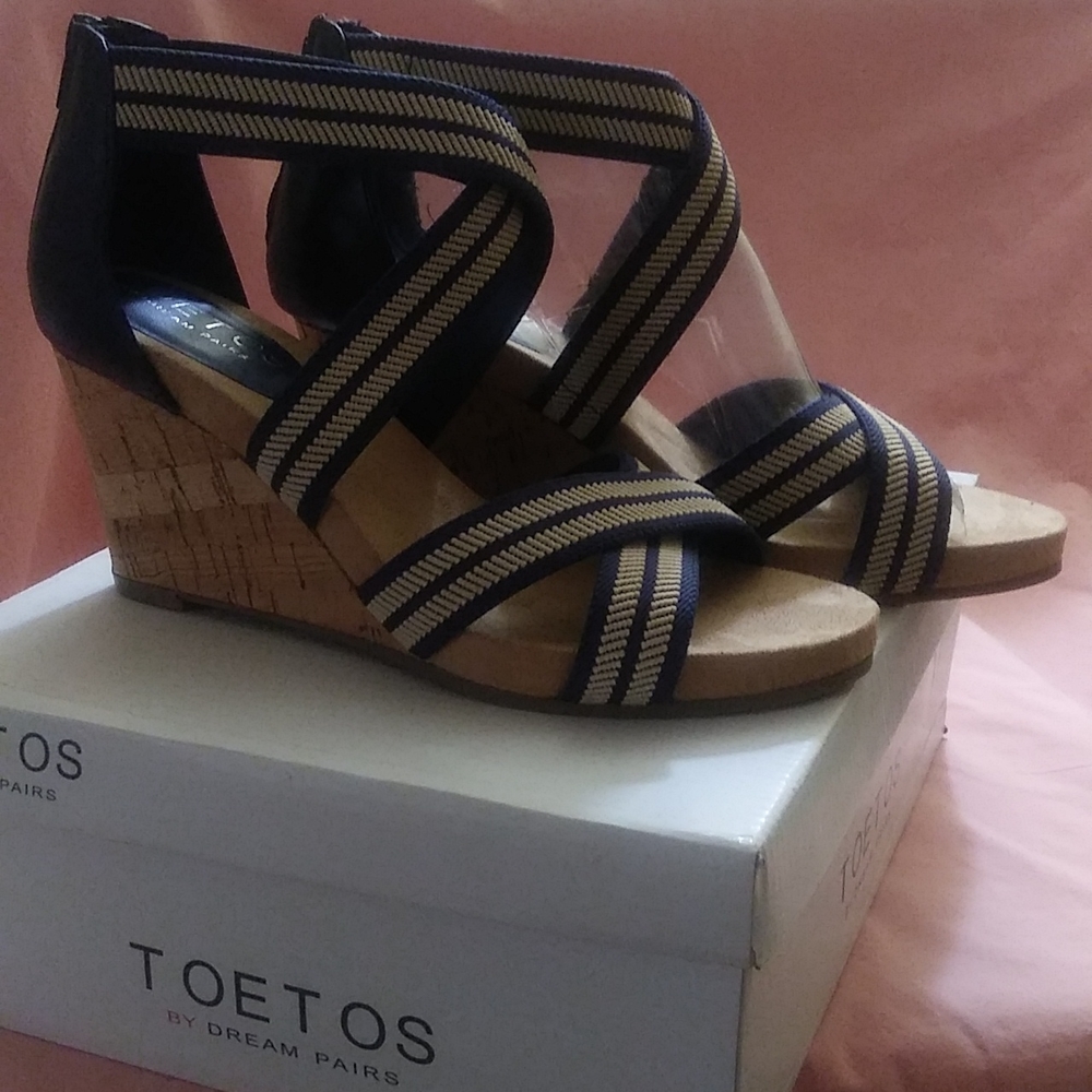 Wedge Sandal blue & tan NWB - 9.5
